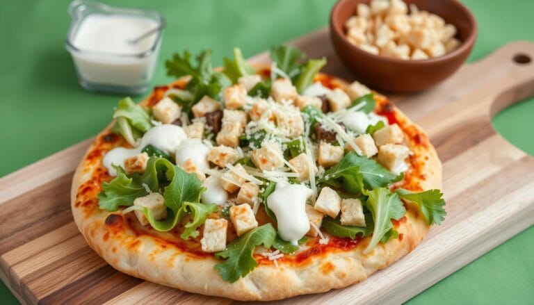 10-Minute Amazing Chicken Crust Caesar Salad Pizza Recipe to Savor at Home