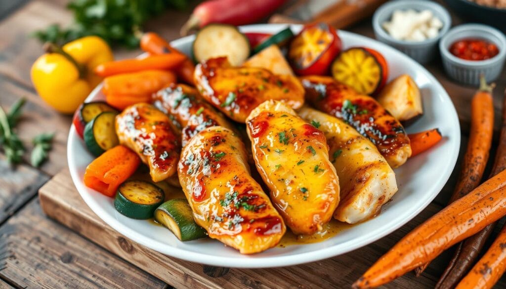 Garlic Butter Chicken Strips with Roasted Vegetables