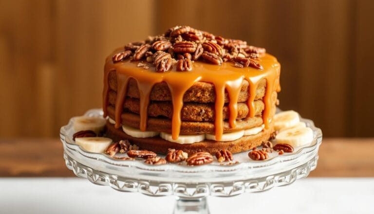 banana pecan caramel layer cake