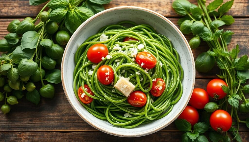 green spaghetti