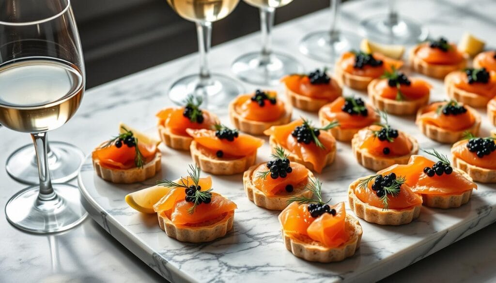 smoked salmon and caviar canapés